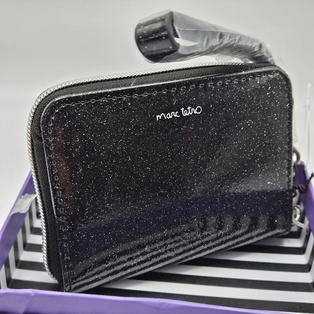NEW Marc Tetro White Bichon Frise Dog Black Glitter Wristlet Wallet with Box